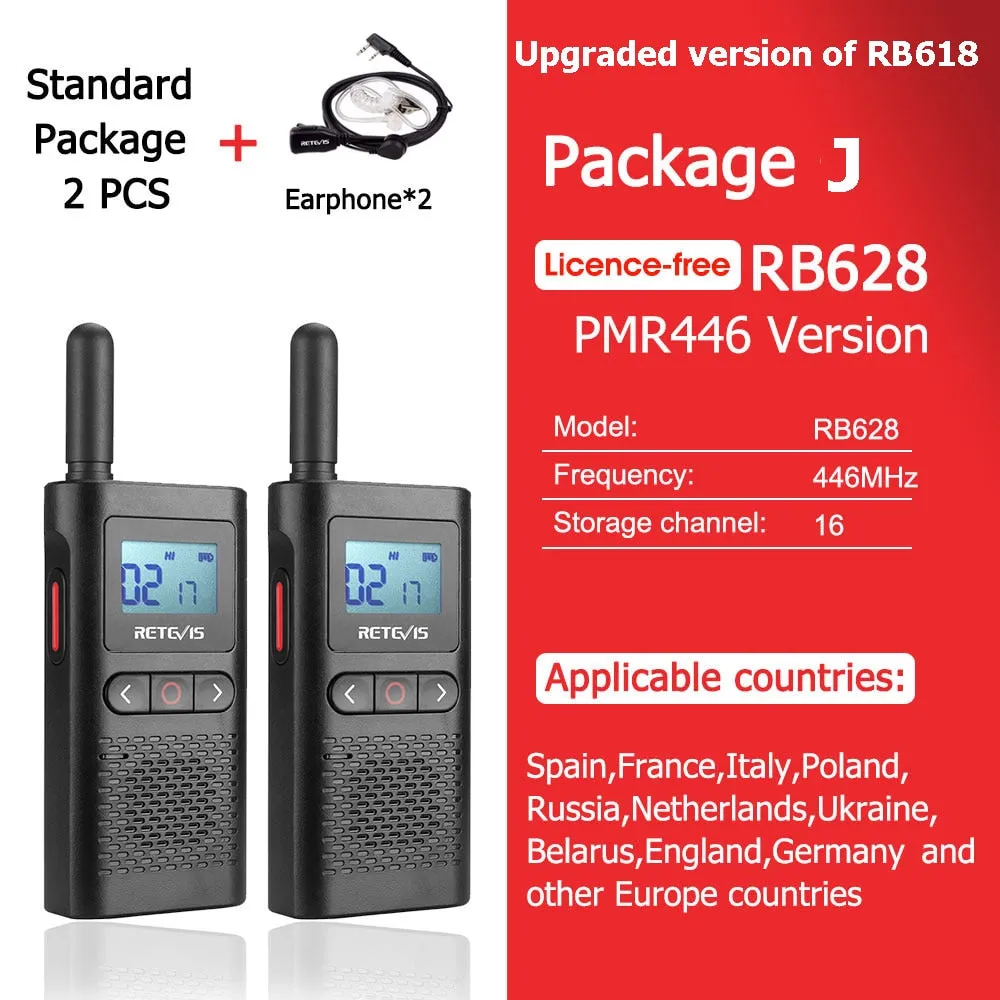 Walkie Talkie Retevis RB618 - Tvåvägsradio för jakt - Mini Walkie Talkie Rechargeable Walkie-Talkies 1 or 2 pcs PTT PMR446 Long Range Portable Two-way Radio For Hunting