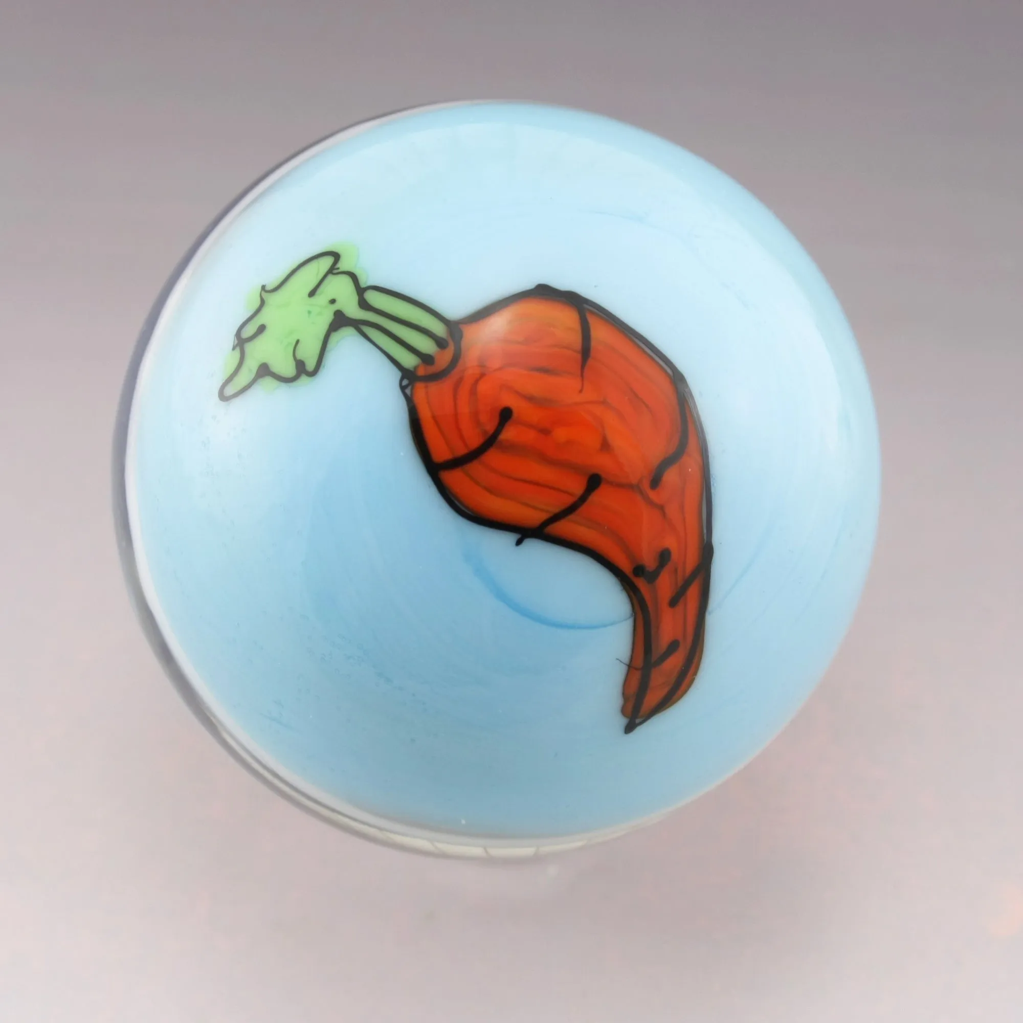 White Bunny Rabbit with Orange Carrot on Baby Blue backing Marble m144