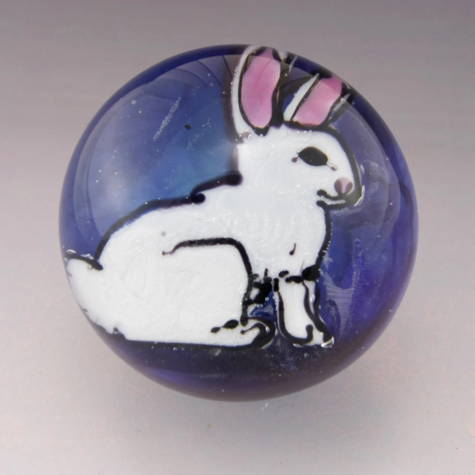 White Bunny Rabbit with Orange Carrot on Baby Blue backing Marble m144