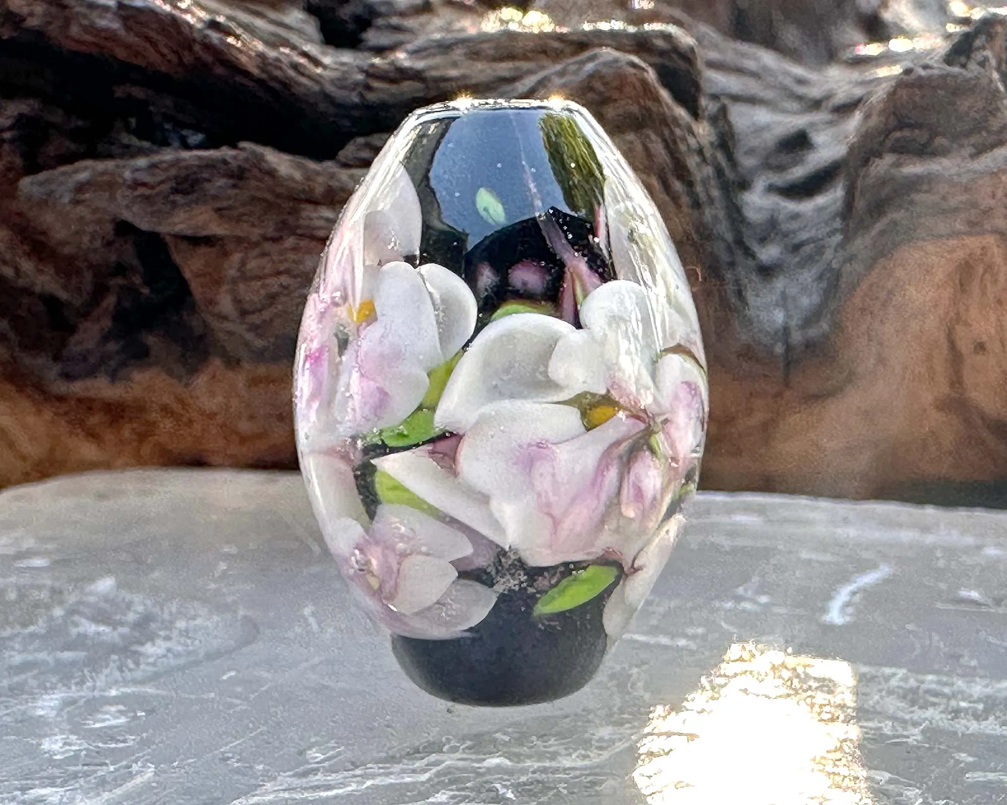 White Floral Lampwork Focal Bead SRA