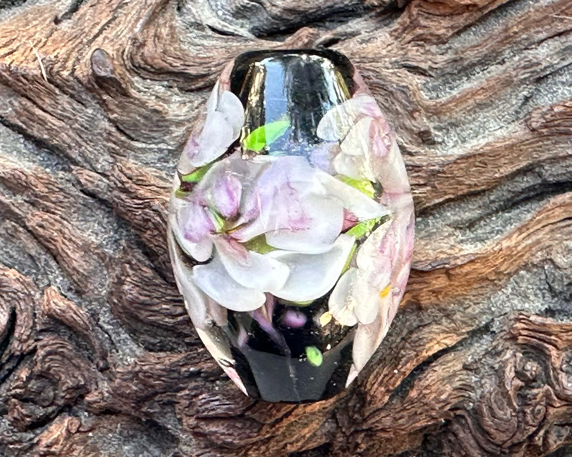 White Floral Lampwork Focal Bead SRA
