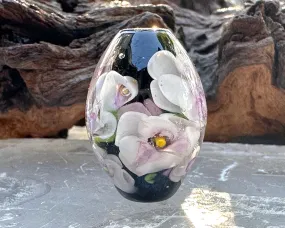 White Floral Lampwork Focal Bead SRA