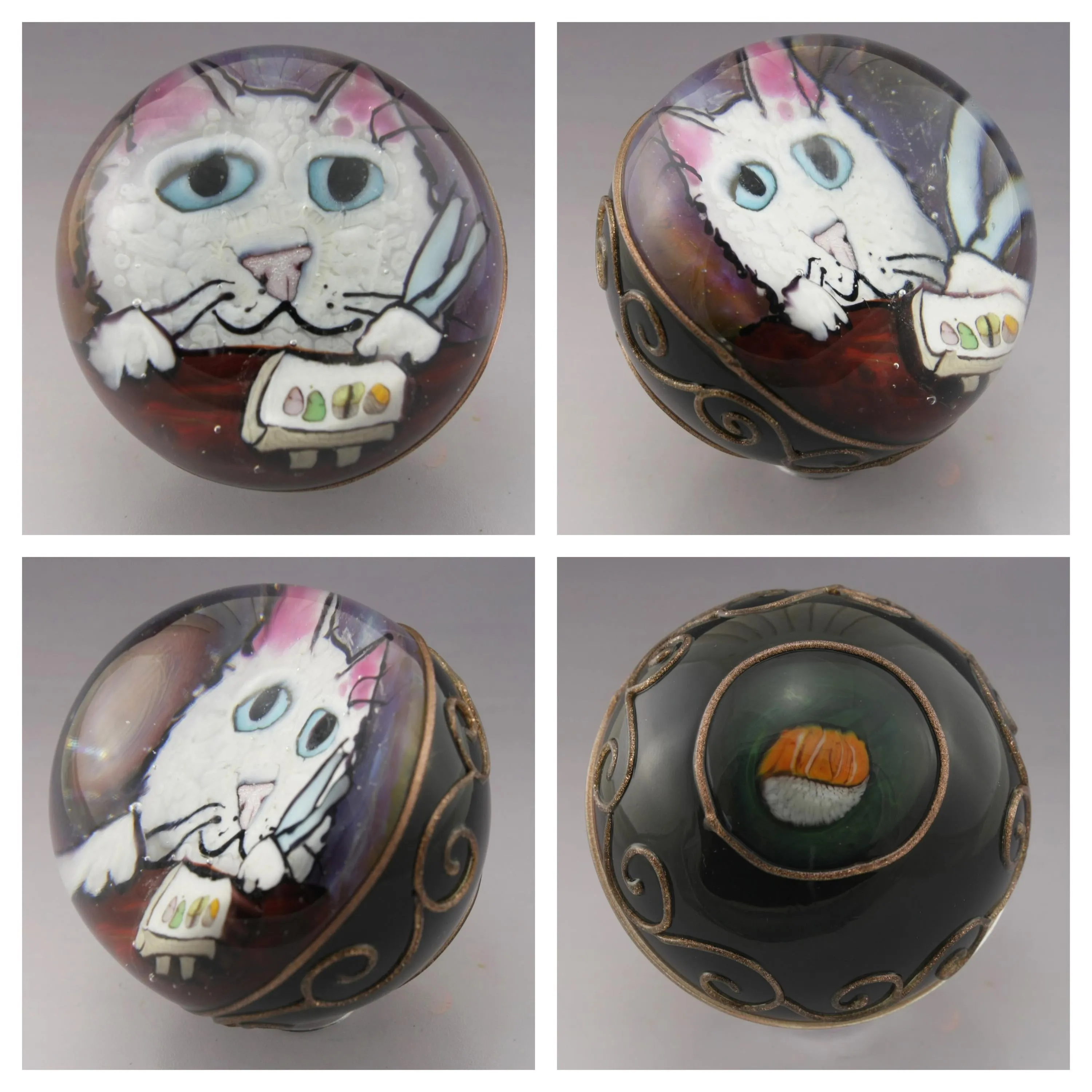 White Fluffy Kitty seated at the Sushi Bar with his Nigiri Tray 126