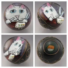White Fluffy Kitty seated at the Sushi Bar with his Nigiri Tray 126