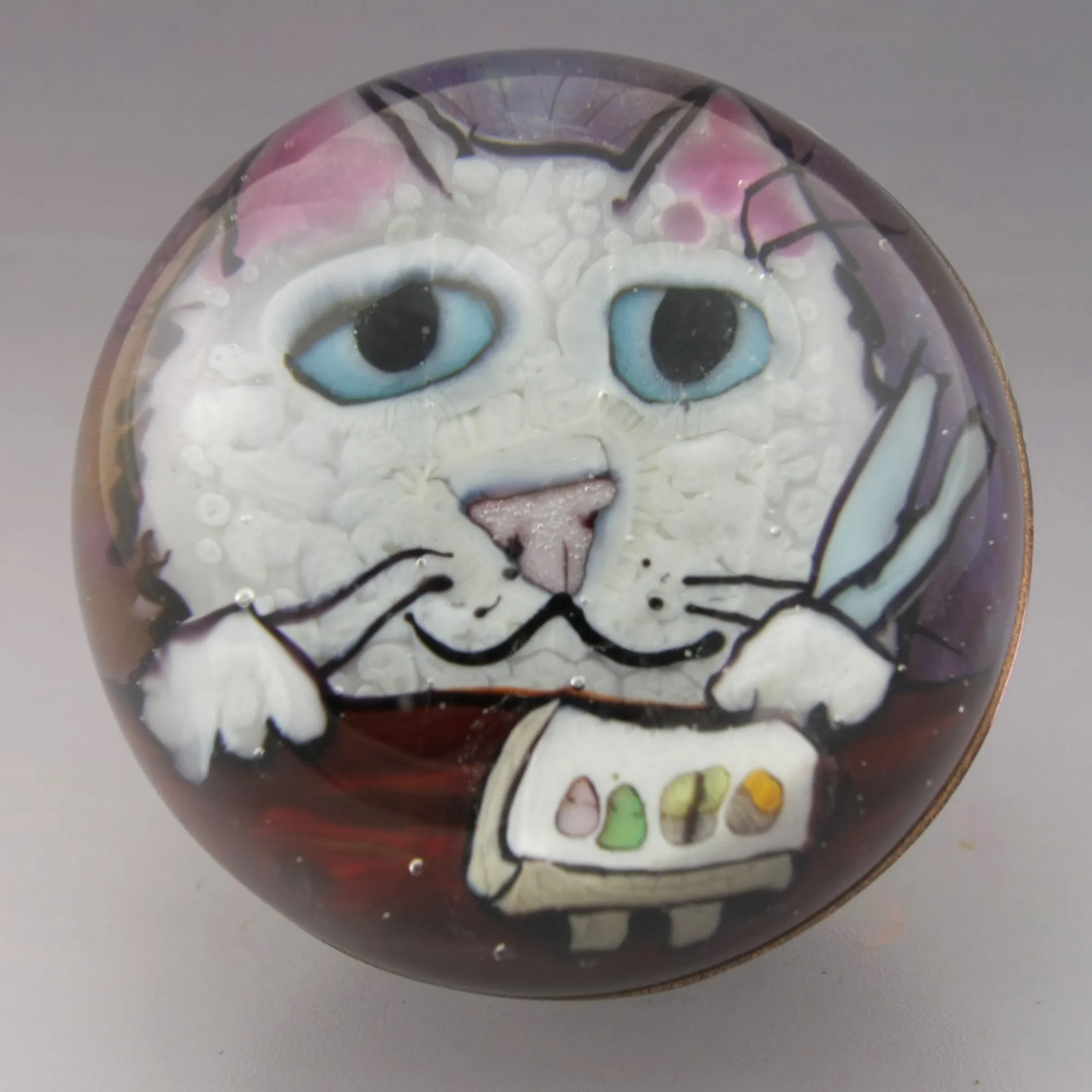 White Fluffy Kitty seated at the Sushi Bar with his Nigiri Tray 126