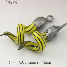 Yellow and Black Pinstripes Curly Spirals with Copper Electroforming