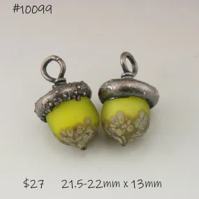 Yellow Etched Acorns with Raku with Copper Electroforming