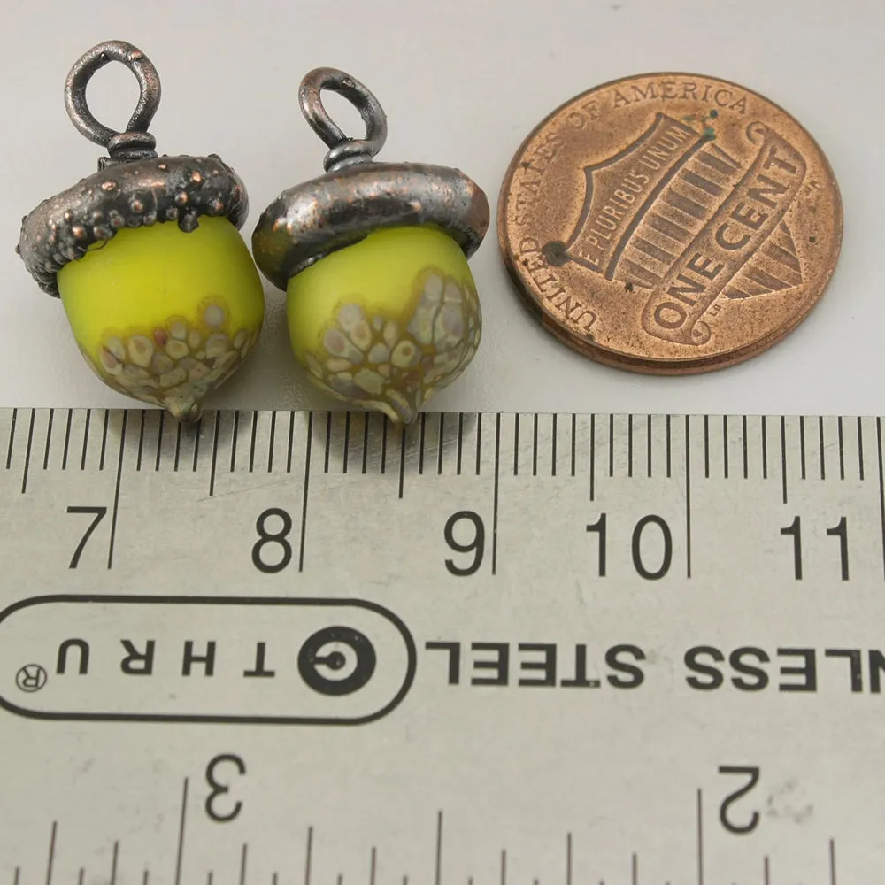 Yellow Etched Acorns with Raku with Copper Electroforming