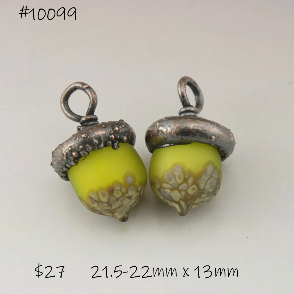 Yellow Etched Acorns with Raku with Copper Electroforming