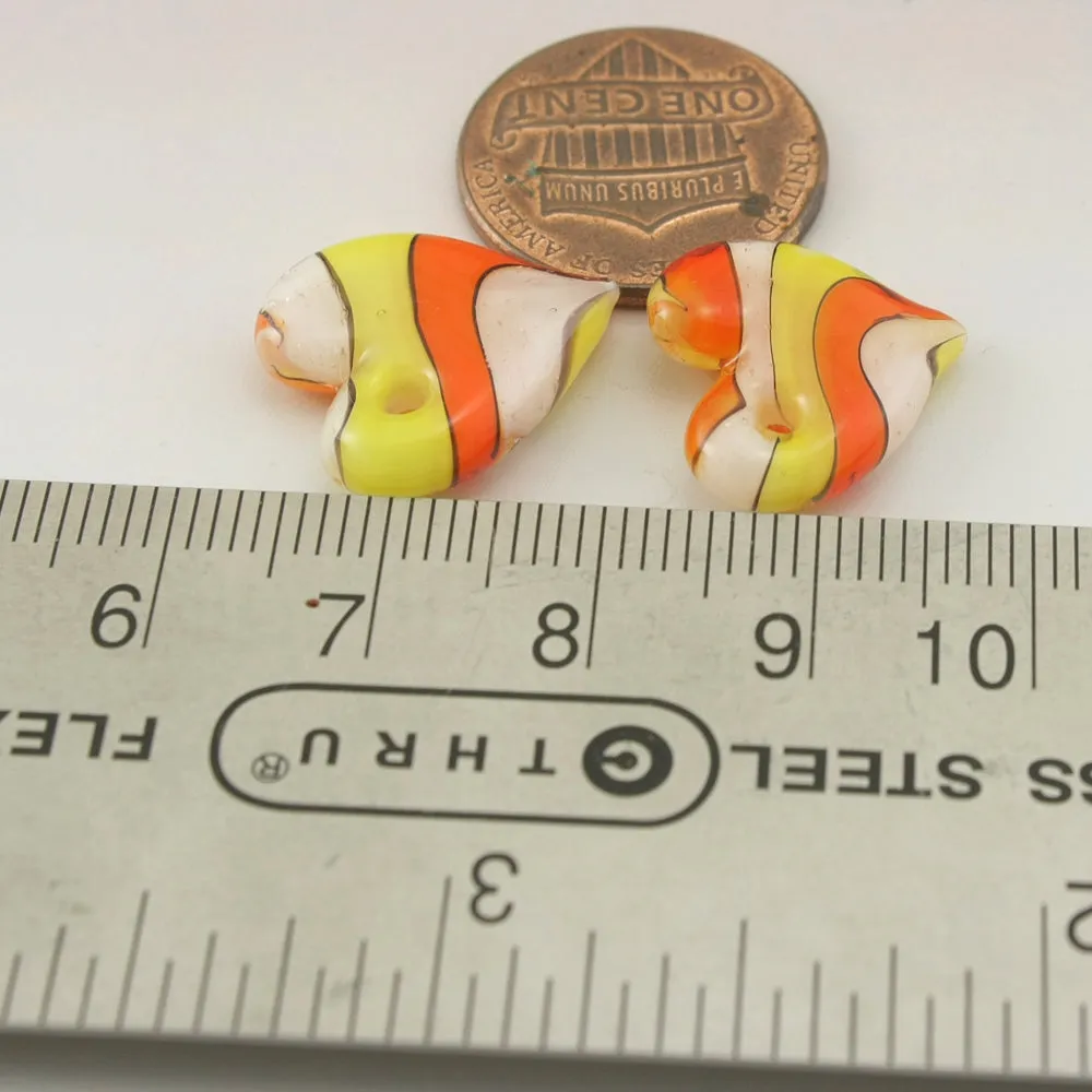 Yellow Orange White CandyCorn Twist Flat Heart Pair