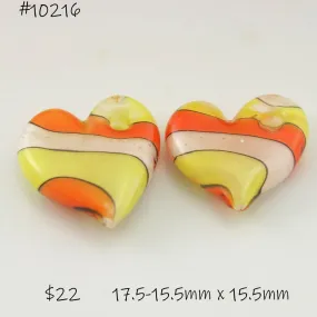 Yellow Orange White CandyCorn Twist Flat Heart Pair