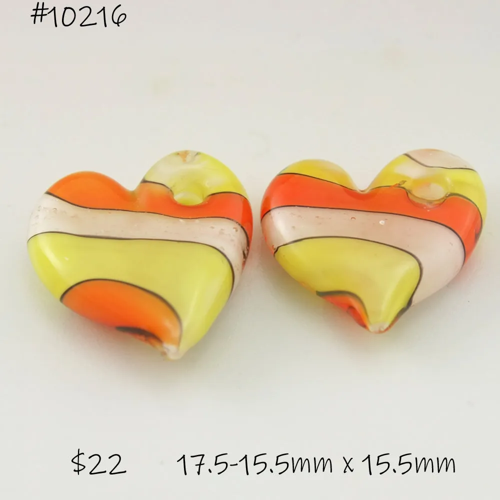Yellow Orange White CandyCorn Twist Flat Heart Pair