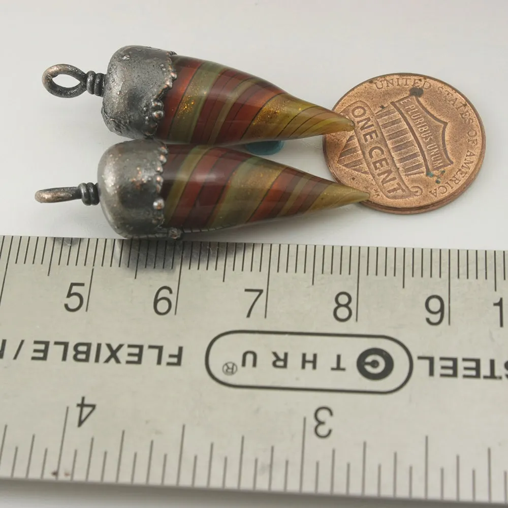 Yellow Red Orange Goldstone Twist Daggers with Copper Electroforming