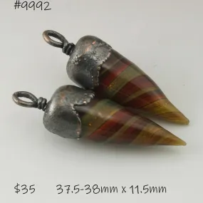 Yellow Red Orange Goldstone Twist Daggers with Copper Electroforming